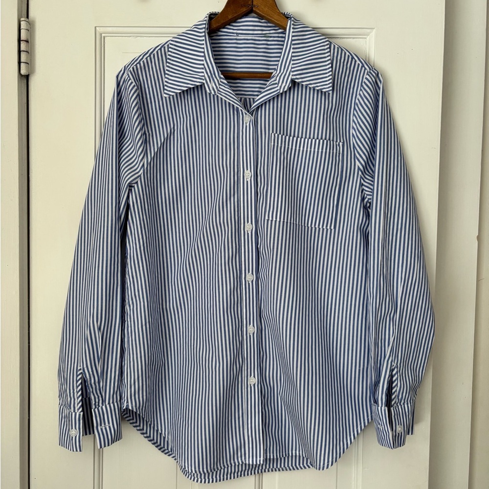 Classic 100% Cotton Blue and White Striped Button Down Shirt